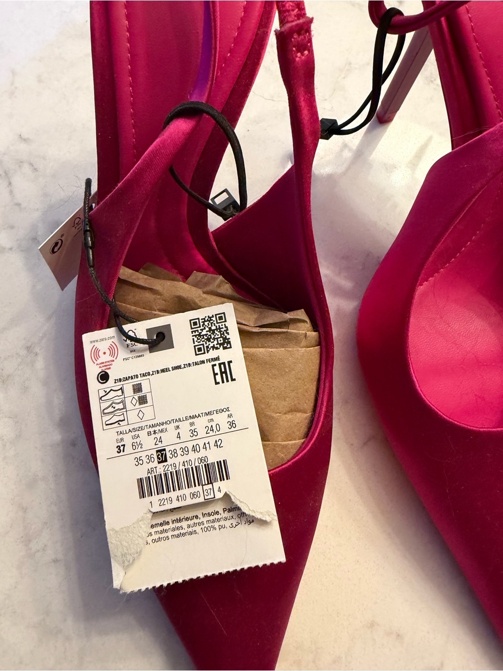 NWT ZARA Satin Pink Pointed Slingback Heels US 6.5 - Picture 3 of 6
